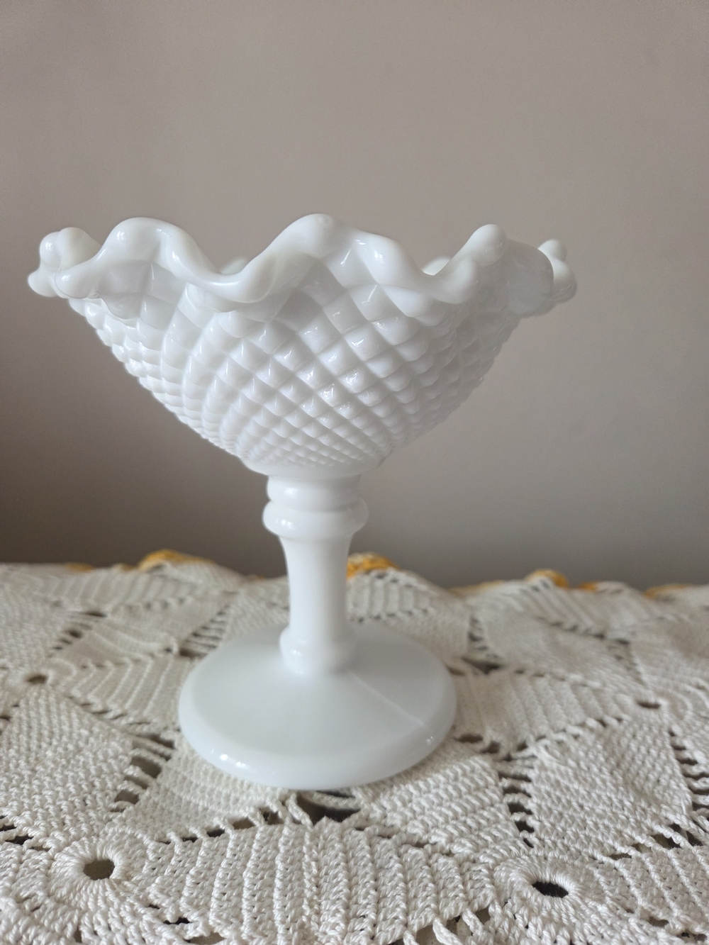 Westmoreland Vintage White Diamond Point Milk Glass Compote